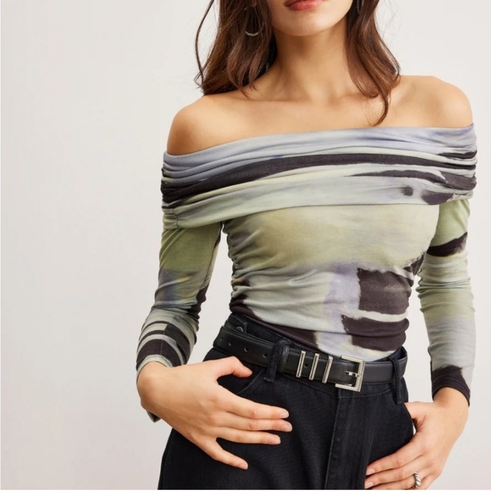 Commense Off-Shoulder Tye Dye Printed T-Shirt
